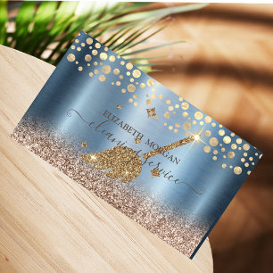Elegant Confetti  Maid Cleaning Glitter Blue Business Card