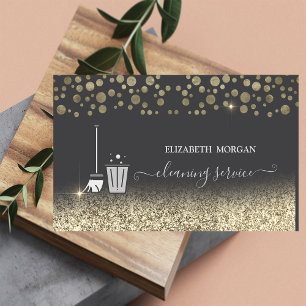 Elegant Confetti Maid Cleaning Glitter Gray Business Card