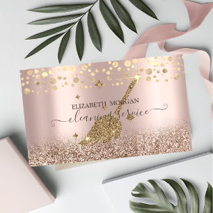 Elegant Confetti  Maid Cleaning Rose Gold Glitter  Business Card