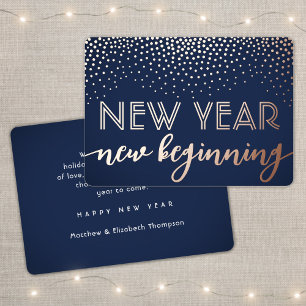 Elegant Confetti Navy Blue New Year New Beginning Foil Holiday Card