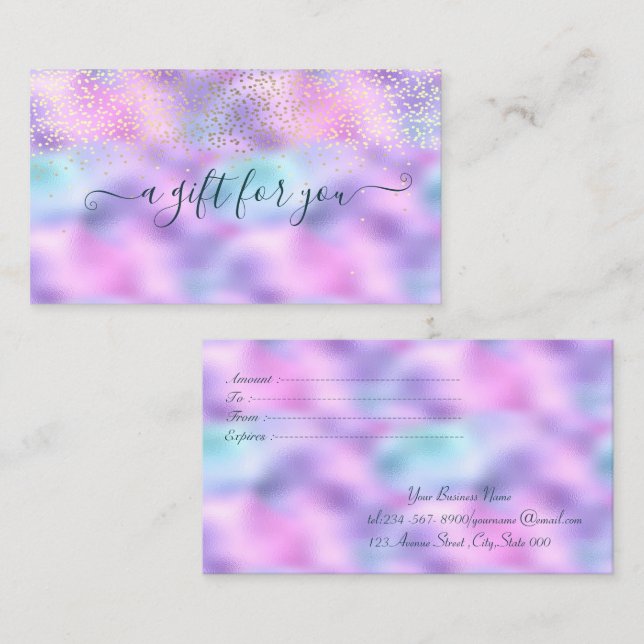 Elegant  Confetti Ombre Holographic Iridescent Discount Card (Front/Back)