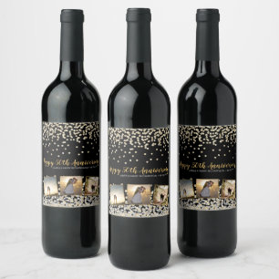 Elegant Confetti Photo Collage 50th Anniversary Wine Label