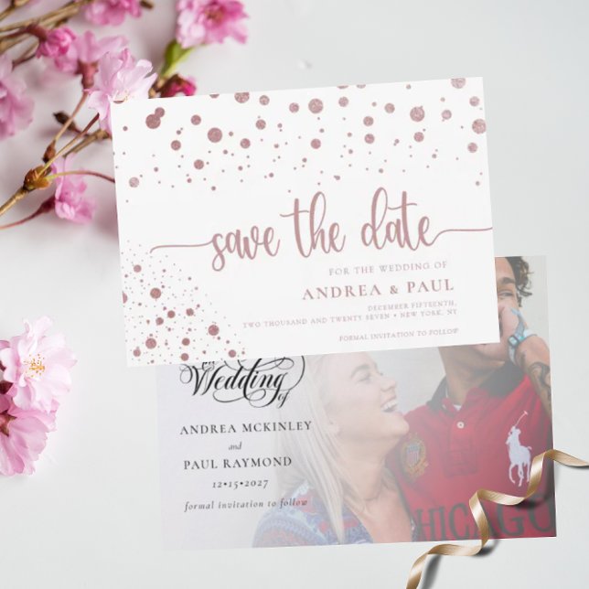 Elegant Confetti Photo Wedding Save The Date (Creator Uploaded)