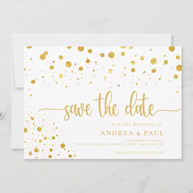 Elegant Confetti Photo Wedding Save The Date (Front)