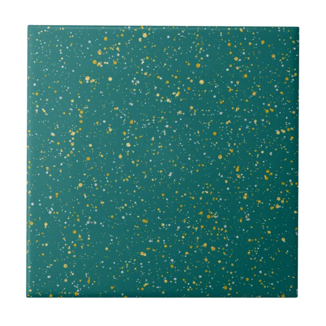 Elegant Confetti Space - Teal Green & Gold,Silver Ceramic Tile (Front)