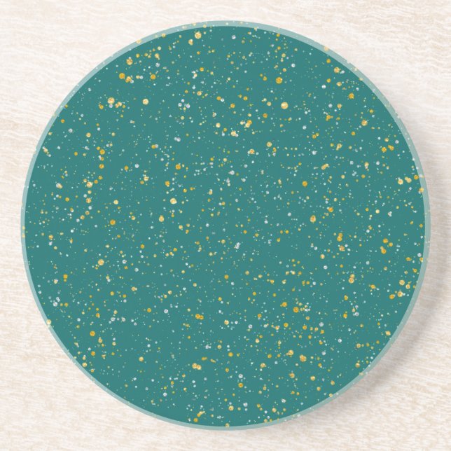 Elegant Confetti Space - Teal Green & Gold,Silver Coaster (Front)