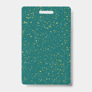 Elegant Confetti Space - Teal Green & Gold,Silver ID Badge