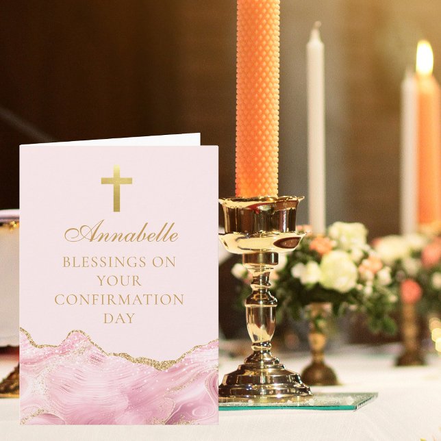 Elegant Confirmation Blessings Pink Gold Custom Card (Creator Uploaded)