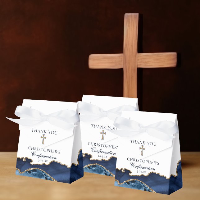 Elegant Confirmation Cross Navy Blue Gold Party Favour Box (Creator Uploaded)
