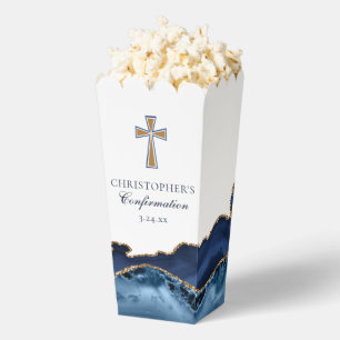 Elegant Confirmation Cross Navy Blue Gold Popcorn Favour Box