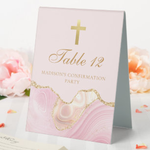 Elegant Confirmation Party Pink Gold Cross