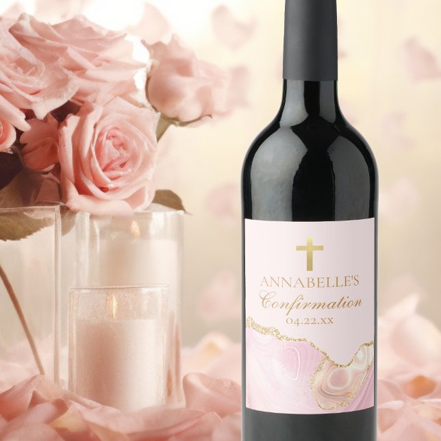 Elegant Confirmation Party Pink Gold Personalised Wine Label (Creator Uploaded)