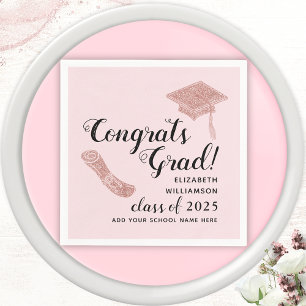 Elegant Congrats Grad Class 2025 Pink Graduation Napkin