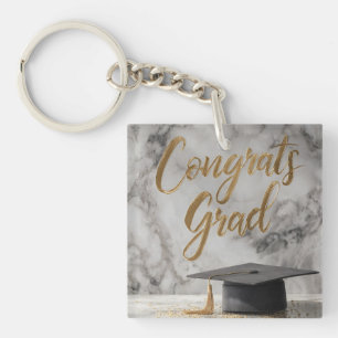 Elegant "Congrats Grad" with Graduation Cap Key Ring