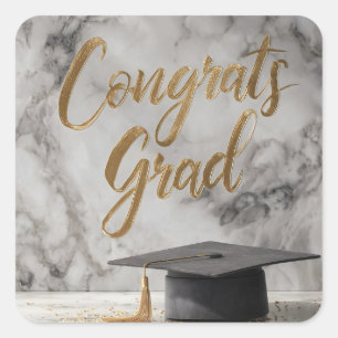 Elegant "Congrats Grad" with Graduation Cap Square Sticker