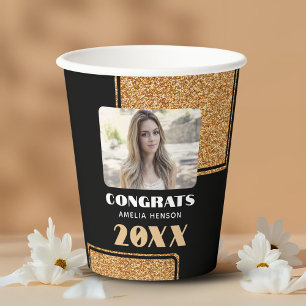 Elegant Congrats Graduate Gold Glitter Photo  Paper Cups