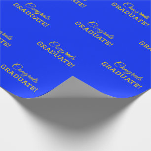 Elegant Congrats Graduate! Large Print Gold Blue  Wrapping Paper