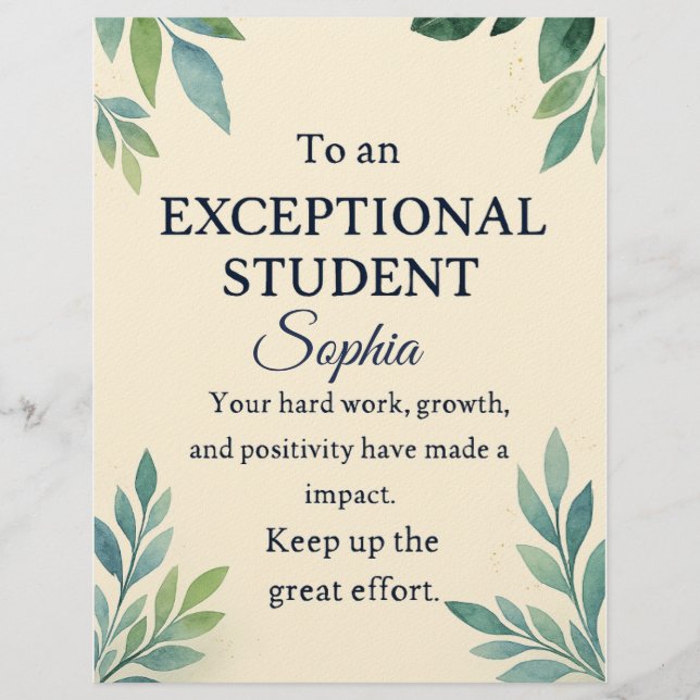Elegant Congratulations Card for an Exceptional St Custom Letterhead (Front)