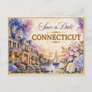 Elegant Connecticut Save the Date Wedding Invite Postcard
