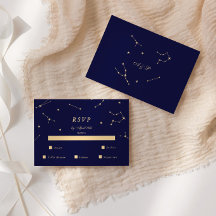 Elegant Constellation Blue And Gold Wedding RSVP