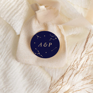 Elegant Constellation Blue Wedding Monogram Classic Round Sticker