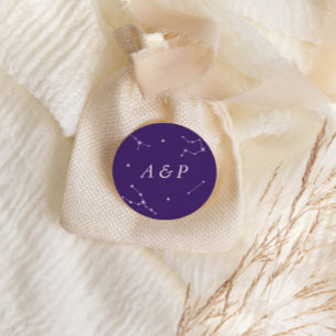 Elegant Constellation Purple Wedding Monogram Classic Round Sticker