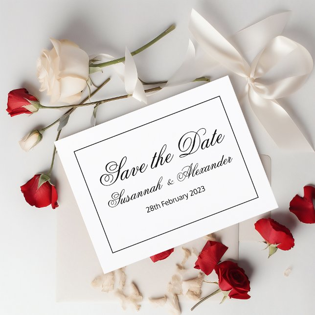 Elegant Contemporary Black and White Save the Date Announcement Postcard (Creator Uploaded)
