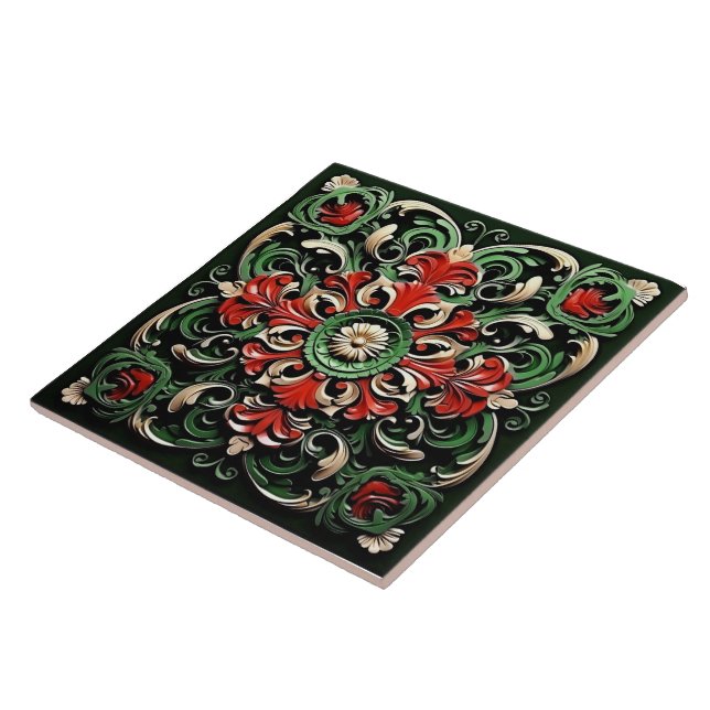 Elegant Contemporary Colourful Modern Ornate Ceramic Tile (Side)