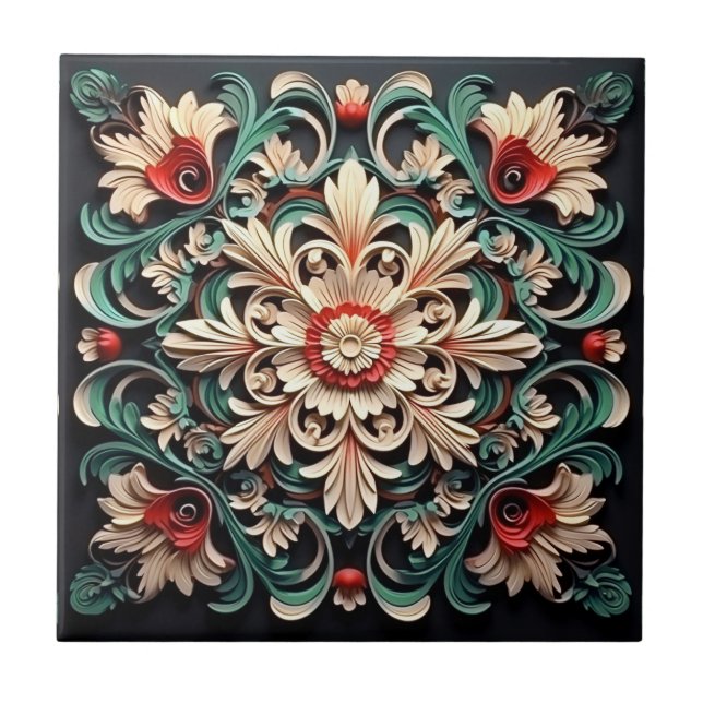 Elegant Contemporary Colourful Modern Ornate Ceramic Tile (Front)