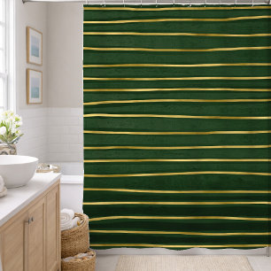 Elegant Contemporary Gold and Green Tones Stripes Shower Curtain