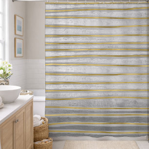 Elegant Contemporary Gold and Grey Tone Stripes Shower Curtain