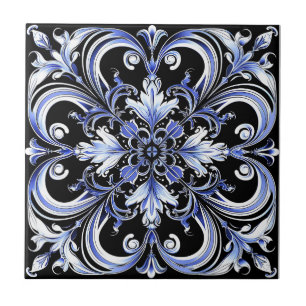 Elegant Contemporary Modern Ornate Azure Ceramic Tile