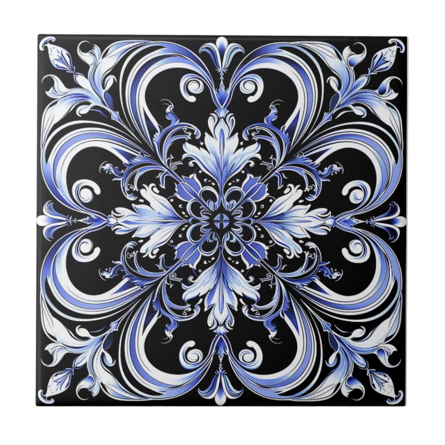 Elegant Contemporary Modern Ornate Azure Ceramic Tile (Front)