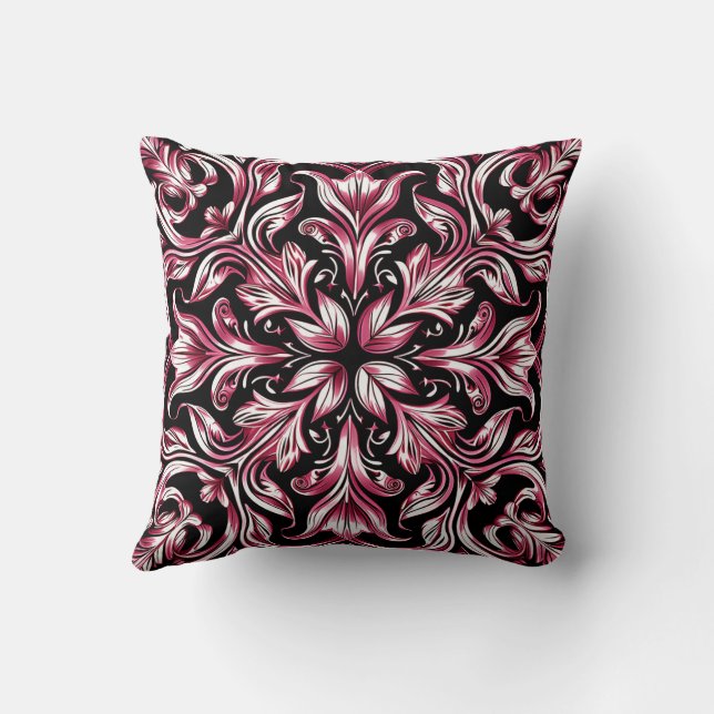 Elegant Contemporary Modern Ornate Burgundy Cushion (Back)