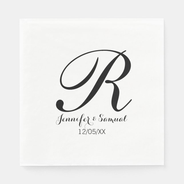 Elegant & Contemporary Monogram & Date Napkin (Front)