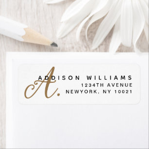 Elegant Contemporary White Gold Script Monogram Return Address Label
