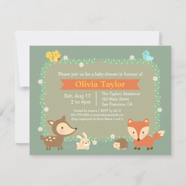 Elegant Contemporary Woodland Animal Baby Shower Invitation (Front)