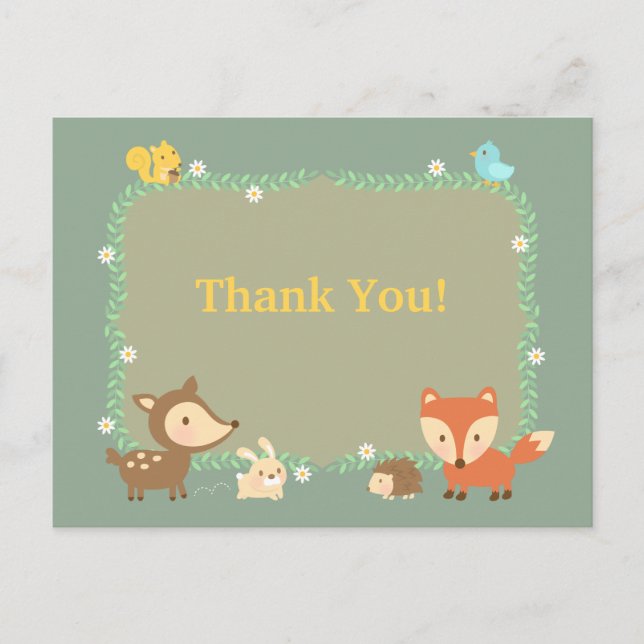Elegant Contemporary Woodland Animal Thank You Postcard (Front)