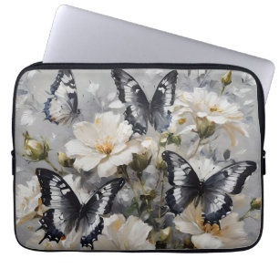 "Elegant Contrast: Black And White Butterflies Laptop Sleeve
