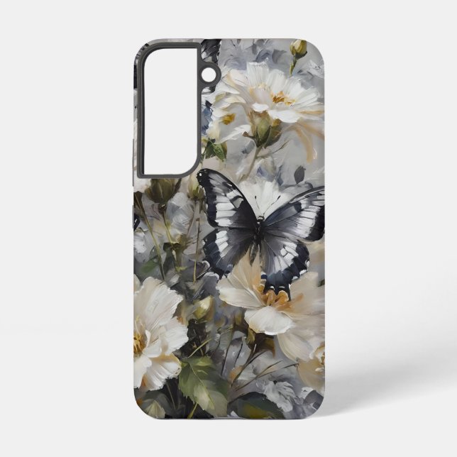 "Elegant Contrast: Black And White Butterflies Samsung Galaxy S22 Case (Back)