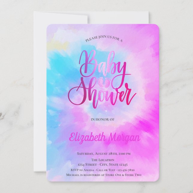 Elegant Cool Baby Shower Purple Tie Dye  Invitation (Front)