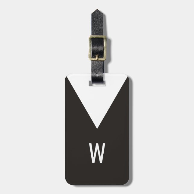 Elegant Cool Black White Geometric Monogram Luggage Tag (Front Vertical)