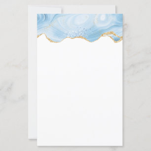 Elegant Cool Blue Agate with Gold Glitter Ribbon