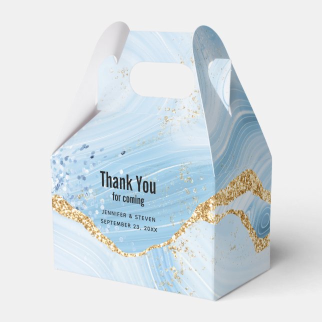 Elegant Cool Blue Agate with Gold Glitter Ribbon Favour Box (Front Side)