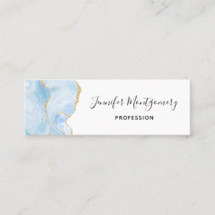 Elegant Cool Blue Agate with Gold Glitter Ribbon Mini Business Card