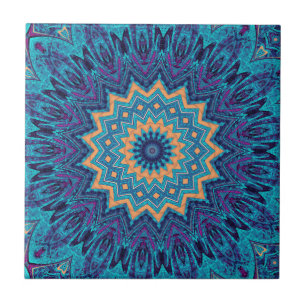 elegant cool blue mandala carpet pattern ceramic tile