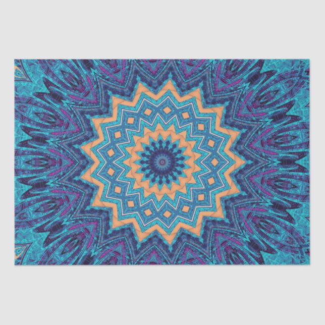 elegant cool blue mandala carpet pattern tissue paper (Front)