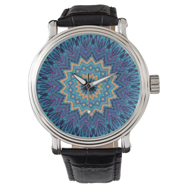 elegant cool blue mandala carpet pattern watch (Front)
