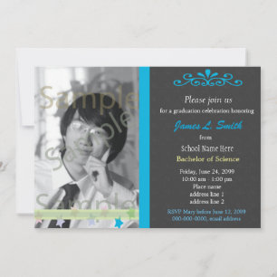Elegant, cool blue photo university graduation invitation