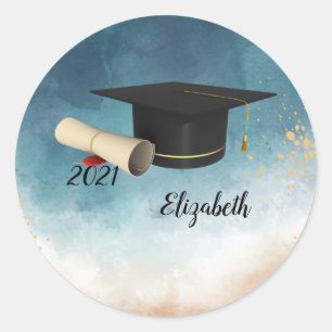 Elegant Cool Graduation Cap , Diploma  Classic Round Sticker